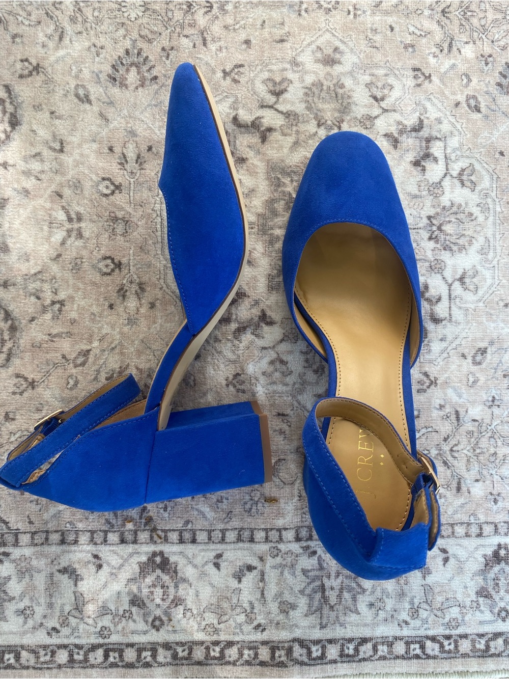 J. Crew Cobalt Blue Suede Block Heel with Ankle strap
